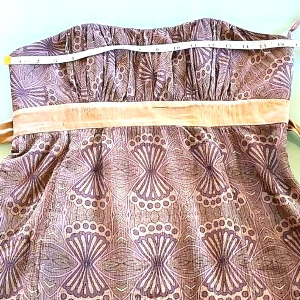 Ted Baker 100% Silk Strapless Dress Ruched Empire Waist Size 3 Boho Chic Retro - Picture 6 of 9